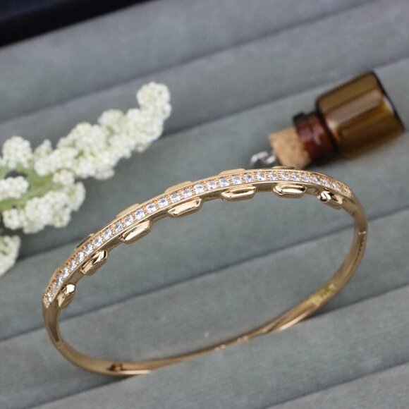 Rose Gold Bangle with Unique Textured Detailing and CZ Accents, XPBL0436 - Picture 11 of 12